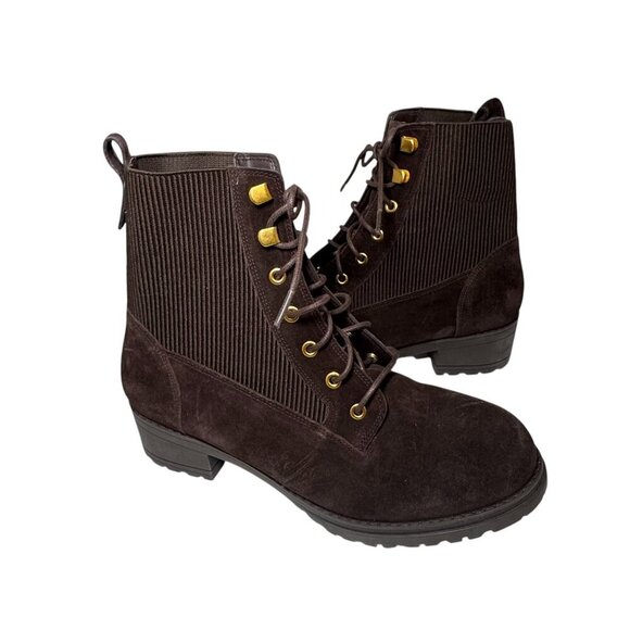 Cole Haan Camea II Waterproof Combat Boot Brown Suede Womens Size 10C Wide New - Picture 2 of 5